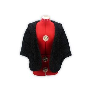 Vintage Shearling Stole - Wool Wrap with Pockets - Made in USA